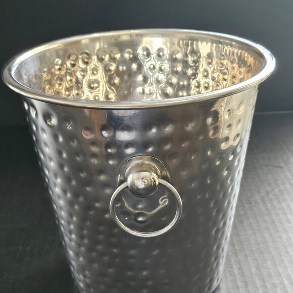 Trudeau Stainless Steel Hammered Design Ring Handles Ice Bucket - Picture 6 of 10
